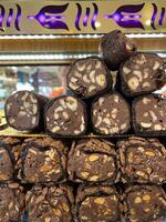 Traditional Turkish sweets, slices of turkish delight close up view photo