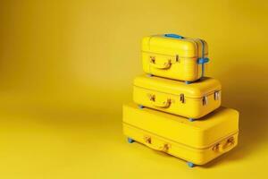 AI generated set of yellow travel suitcases. vacation journey concept, Time to travel photo