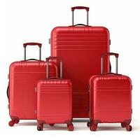 AI generated set of red travel suitcases on a white background. vacation journey concept, Time to travel photo