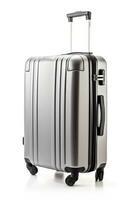 AI generated suitcase isolated on white background. vacation journey concept, Time to travel photo