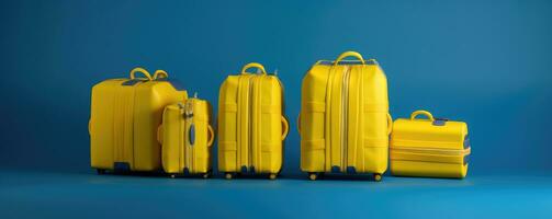 AI generated set of yellow travel suitcases. vacation journey concept, Time to travel photo