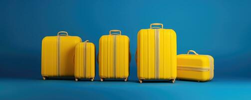 AI generated set of yellow travel suitcases. vacation journey concept, Time to travel photo