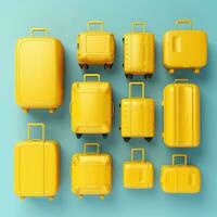 AI generated set of yellow travel suitcases. vacation journey concept, Time to travel photo