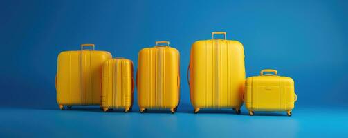 AI generated set of yellow travel suitcases. vacation journey concept, Time to travel photo