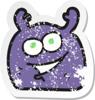 retro distressed sticker of a cartoon little alien png