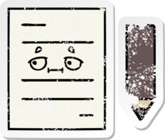 distressed sticker of a cute cartoon test paper png