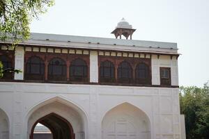 arquitectónico detalles de lal qila - rojo fuerte situado en antiguo Delhi, India, ver dentro Delhi rojo fuerte el famoso indio puntos de referencia foto