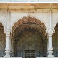 arquitectónico detalles de lal qila - rojo fuerte situado en antiguo Delhi, India, ver dentro Delhi rojo fuerte el famoso indio puntos de referencia foto