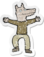 Retro beunruhigter Aufkleber eines Karikaturwolfmannes png