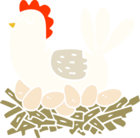 flat color illustration cartoon chicken on nest of eggs png