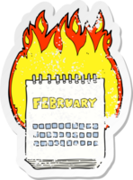 retro distressed sticker of a cartoon calendar showing month of february png