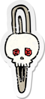 pegatina retro angustiada de una horquilla de calavera de dibujos animados png