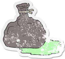 pegatina retro angustiada de una bolsa de basura de dibujos animados png