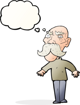 tecknad serie arg gammal man med trodde bubbla png