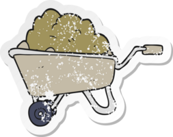 retro distressed sticker of a cartoon wheelbarrow full of dirt png