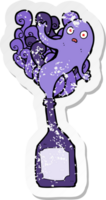 retro distressed sticker of a cartoon ghost in bottle png