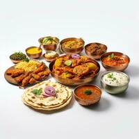 Indian style food meal lunch in white background photo