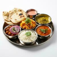 Indian style food meal lunch in white background photo