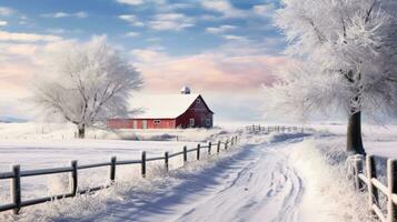 AI generated Scene of countryside covered with snow photo