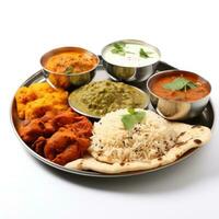 Indian style food meal lunch in white background photo