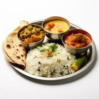 Indian style food meal lunch in white background photo