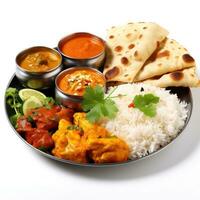 indio estilo comida comida almuerzo en blanco antecedentes foto