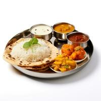 Indian style food meal lunch in white background photo