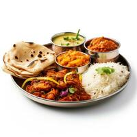 Indian style food meal lunch in white background photo