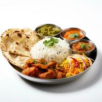 Indian style food meal lunch in white background photo