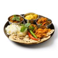 Indian style food meal lunch in white background photo