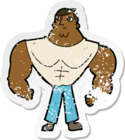 retro noodlijdende sticker van een cartoon bodybuilder png