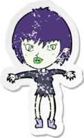 retro distressed sticker of a cartoon vampire girl png