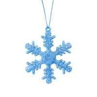 Hanging blue snowflake. Christmas tree ornament isolated on a white background. Stock photo