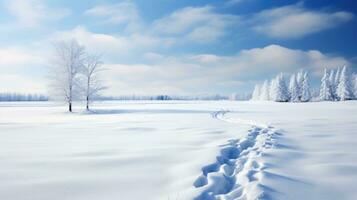 ai generado escena de campo cubierto con nieve foto