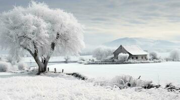 AI generated Scene of countryside covered with snow photo
