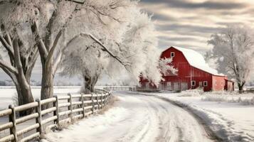 AI generated Scene of countryside covered with snow photo