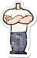 retro distressed sticker of a cartoon body with folded arms png