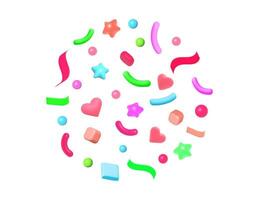 3D Render Party Confetti set. Symbol of fun, celebration, surprise. Vector illustration.