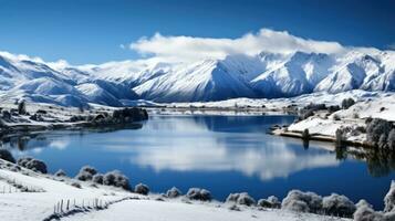 ai generado escena de campo cubierto con nieve foto