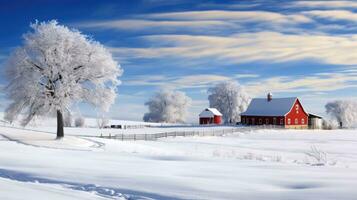 AI generated Scene of countryside covered with snow photo