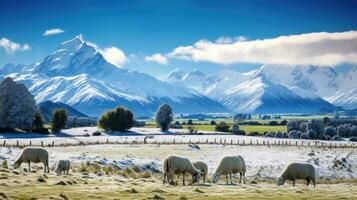 ai generado escena de campo cubierto con nieve foto