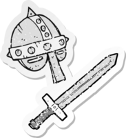 retro distressed sticker of a cartoon medieval helmet png