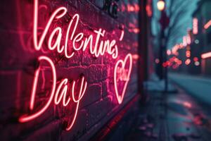 AI generated Neon sign that says Valentine's Day. Generative AI photo