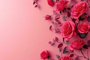 AI generated Roses pink shadow over pink background photo