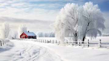 AI generated Scene of countryside covered with snow photo