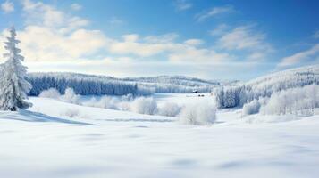 ai generado escena de campo cubierto con nieve foto