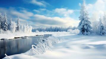 ai generado escena de campo cubierto con nieve foto