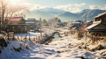 AI generated Scene of countryside covered with snow photo