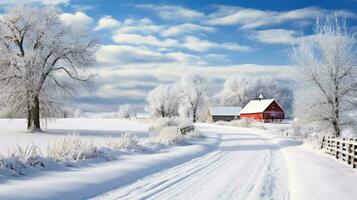 AI generated Scene of countryside covered with snow photo