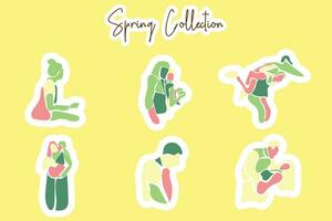 Vector Spring Man and Woman Sticker set collection